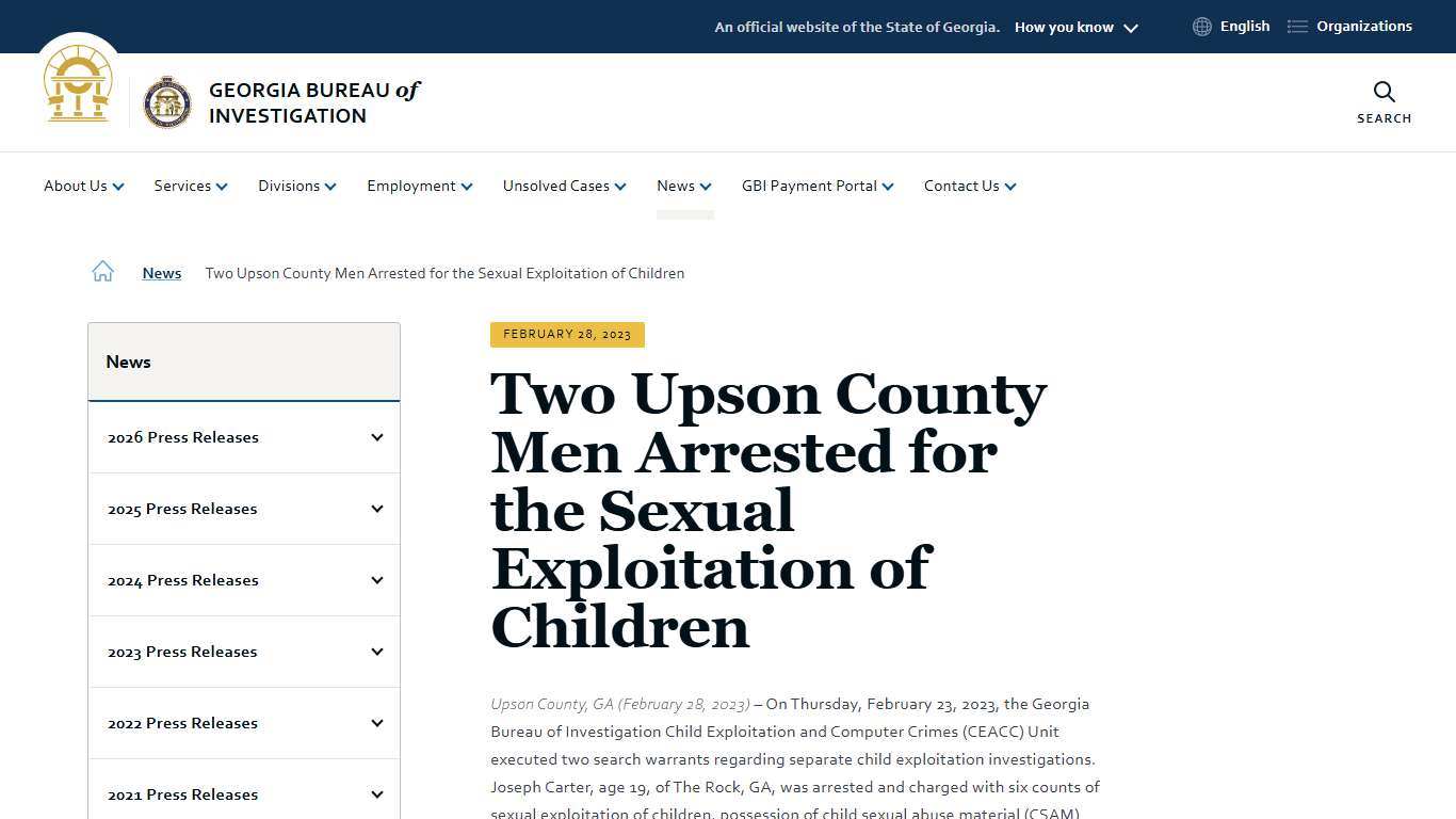Two Upson County Men Arrested for the Sexual Exploitation of Children Georgia Bureau of Investigation